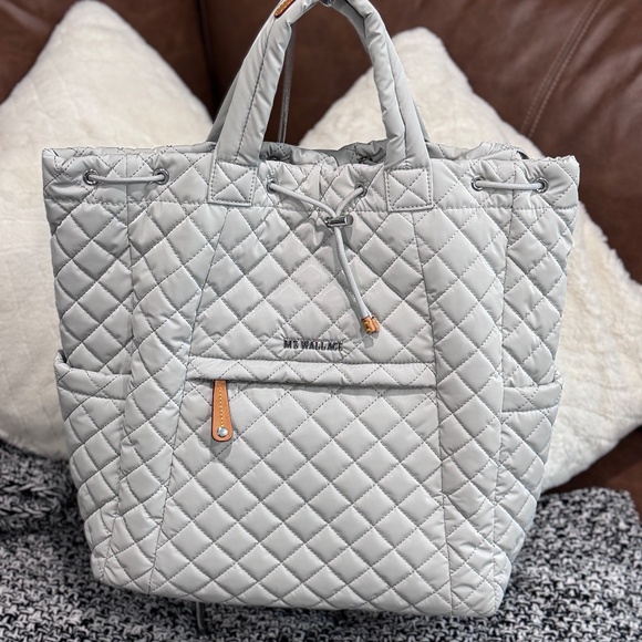 MZ Wallace Metro Convertible Backpack Atmosphere White-Gray Moon Dust PRISTINE! - Picture 1 of 15